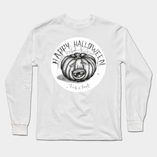 Hand drawn handwriting lettering happy halloween spooky smiling toothless pumpkin Long Sleeve T-Shirt